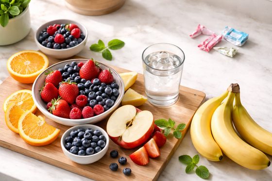 Fresh fruit bowl on a clean kitchen counter representing a sugar-free lifestyle